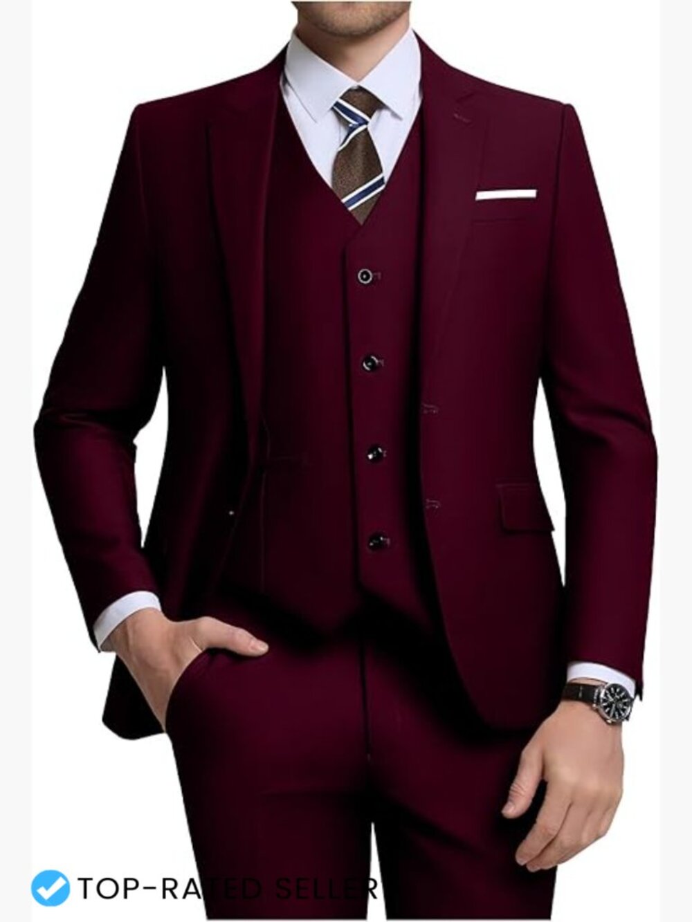 Slim Fit Three Piece Suit Set Modern Formal Wedding Business Blazer Vest Pants